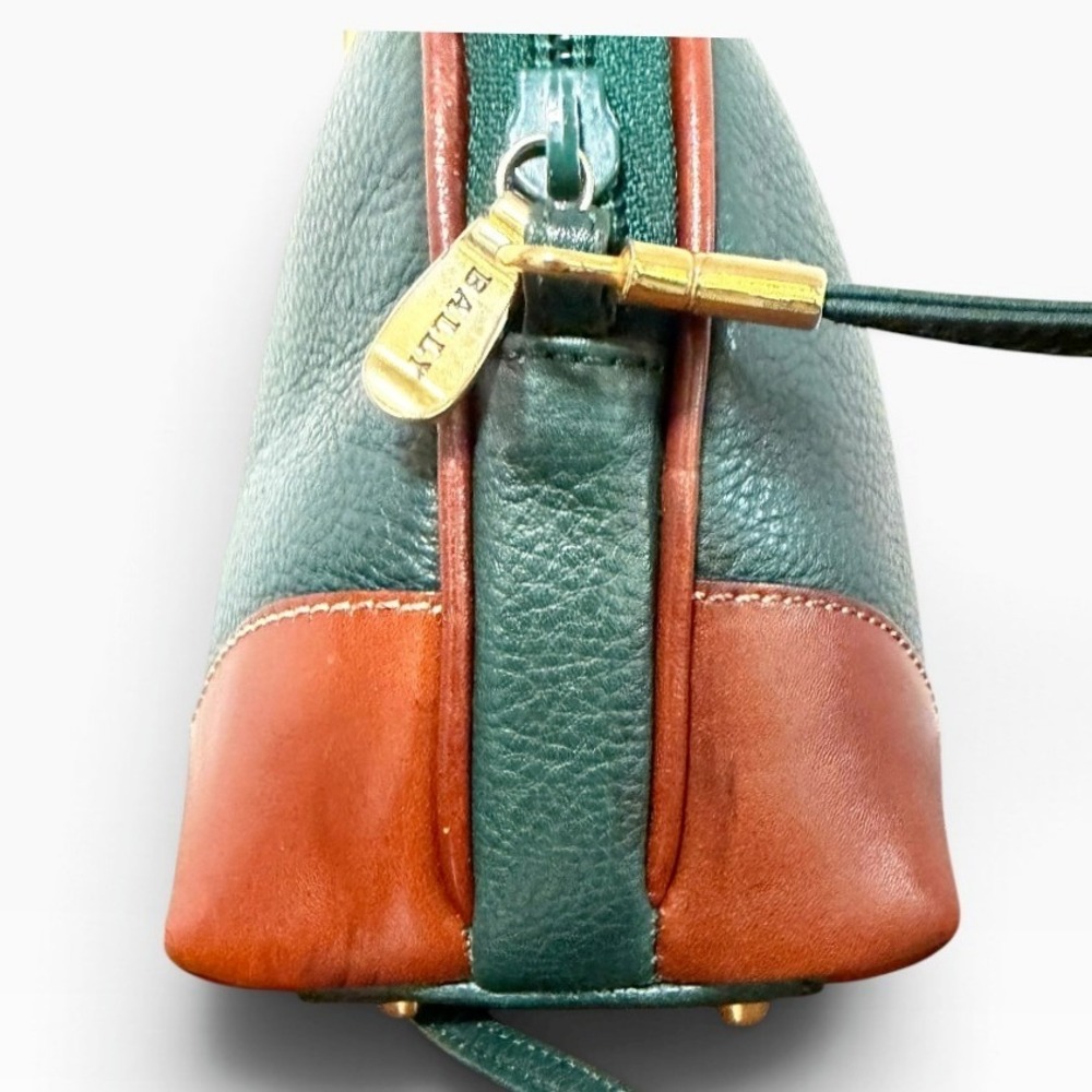 Bally Forest Green Cognac Leather Dome Crossbody Bag Italy Vintage - Picture 4 of 9